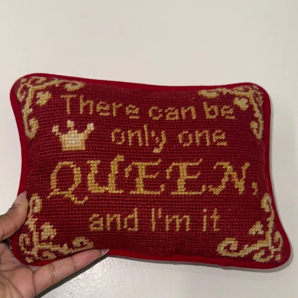 Red Gold needlepoint Pillow 8x6 queen Wife girlfriend gift anniversary love chic